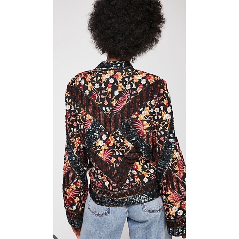 Free People Sequin‎ Floral Kimono Jacket Black XS New Without Tags